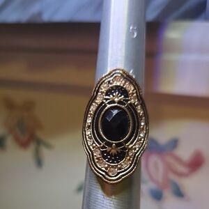 Vintage Black and Brass Women's Ring
